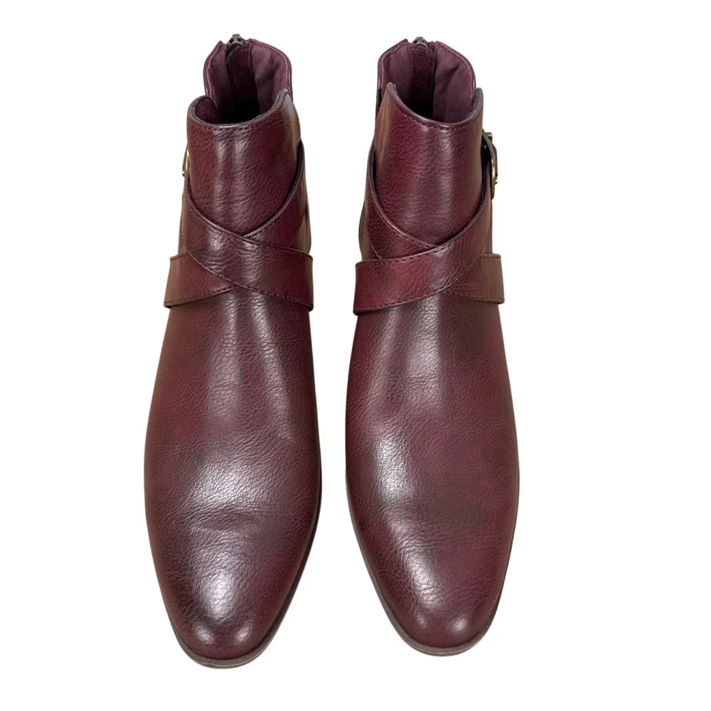 NWT Frye & Co Pembrooke Burgundy Leather Booties 6.5M Ankle Western Harness Belt